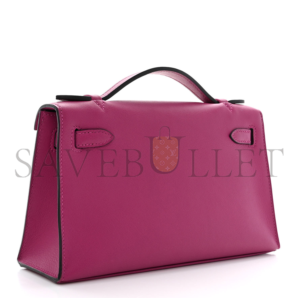 HERMÈS SWIFT KELLY POCHETTE CLUTCH ROSE POURPRE (22*14*7cm) 